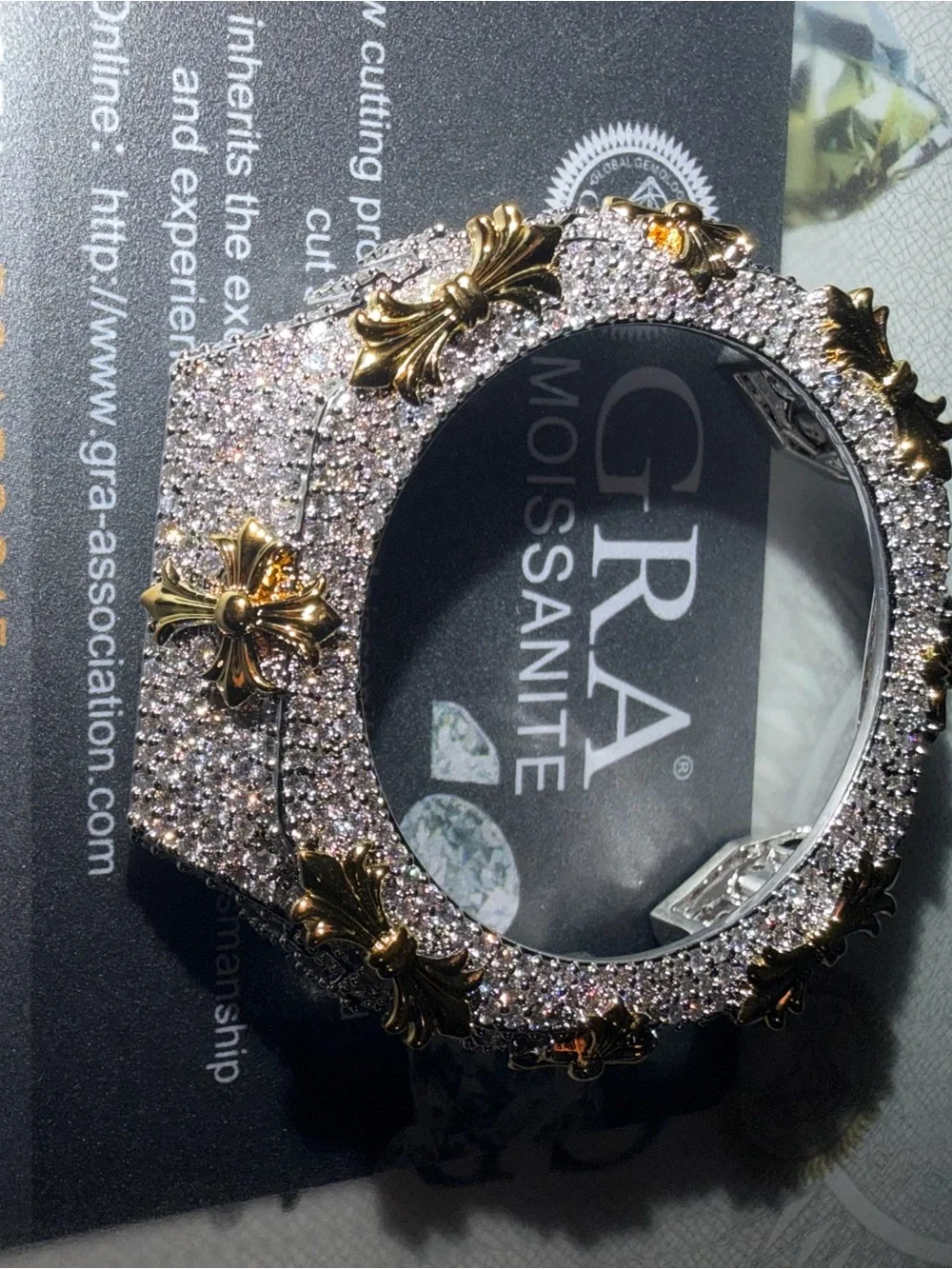 G-Shock Pink Crystal Pave Bezel with Gold Floral Accents